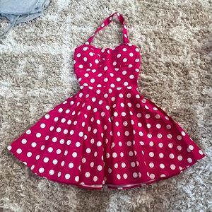 Hot pink and white polka dot dress